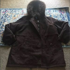 Womens St. John’s Bay Thick Winter Jacket W/ Faux Fur Hood - Brown